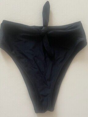 AERIE AE Black High Waisted High Cut Cheeky Bikini Bottom Tie Front M New